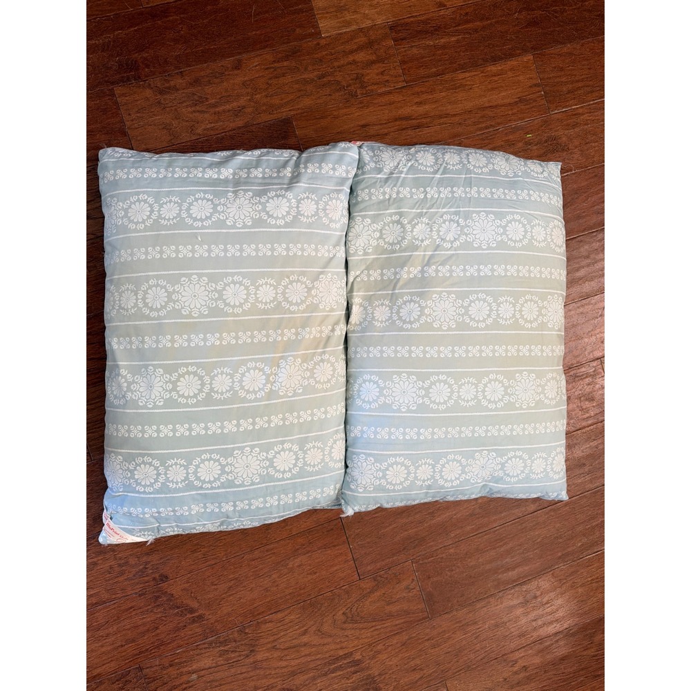 Vintage Harris BluPrint Blue White Floral Stripe Cotton Ticking Pillows Set of 2
